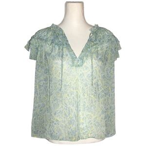 Karlie Women's Medium Snake Print Sheer Chiffon Blouse‎ Top Short Sleeve V Neck
